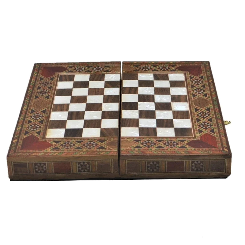 Classical Chess And Checkers Board With Checkers Set Pieces | Wooden Chess And Checkers Board