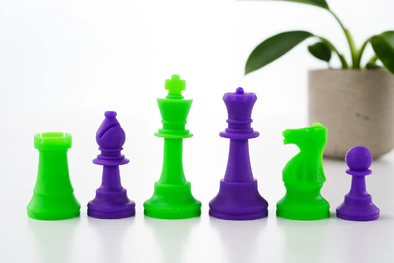 3 1/2" Silicone Club Chess Pieces - Neon Green and Purple