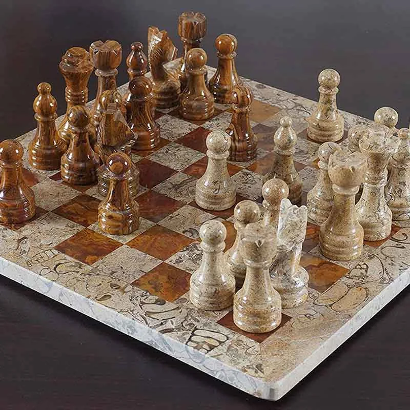 Coral and Red 12 Inches Premium Quality Marble Chess Set