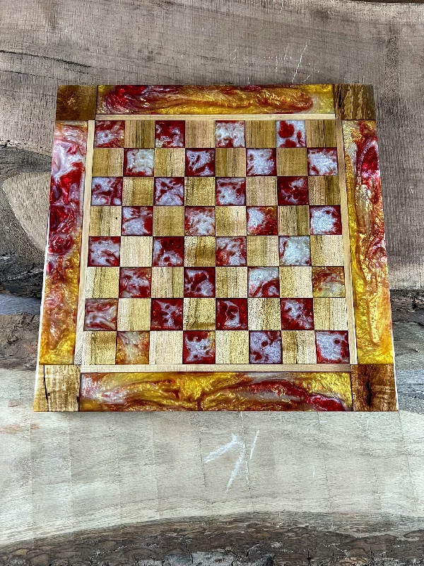 Ember Fire Maple Wood Chess Board (With Border)