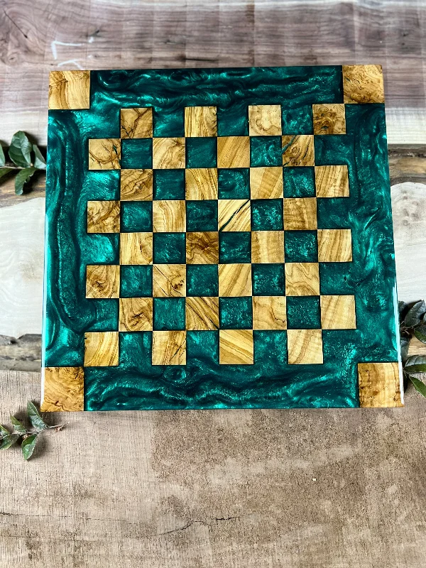 Emerald Green Olive Wood Chess Board