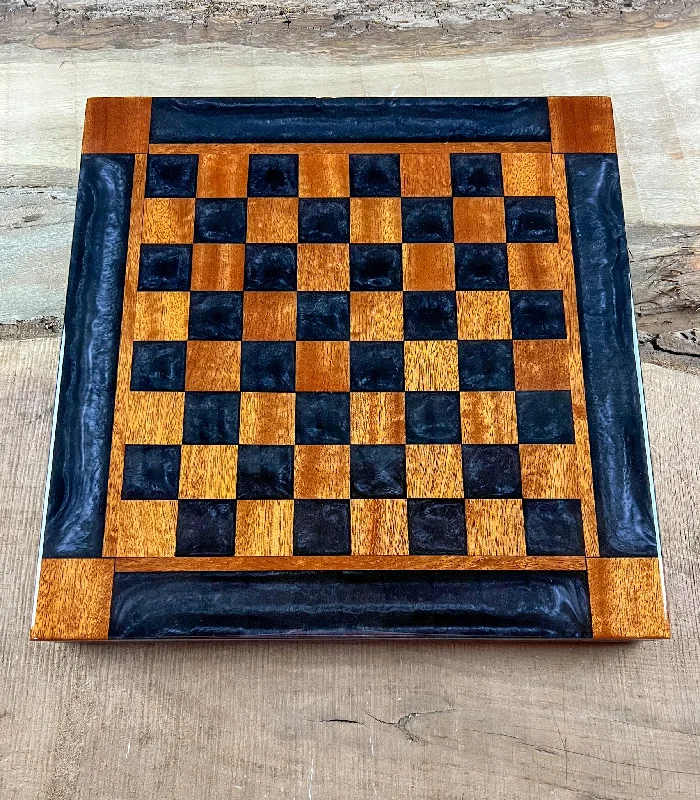 Exotic Brazilian Sipo Black Onyx Chess Board (With Border)