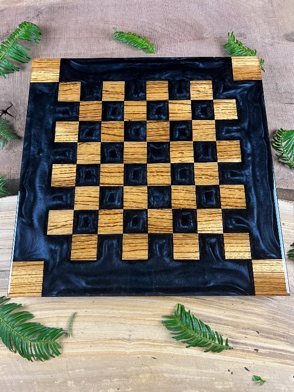 Exotic Zebra Wood Black Onyx Chess Board