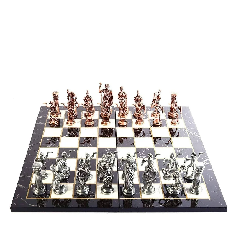 Fine Finish Antique Chess Board | Marble Look Board | Antique Roman Chess Pieces