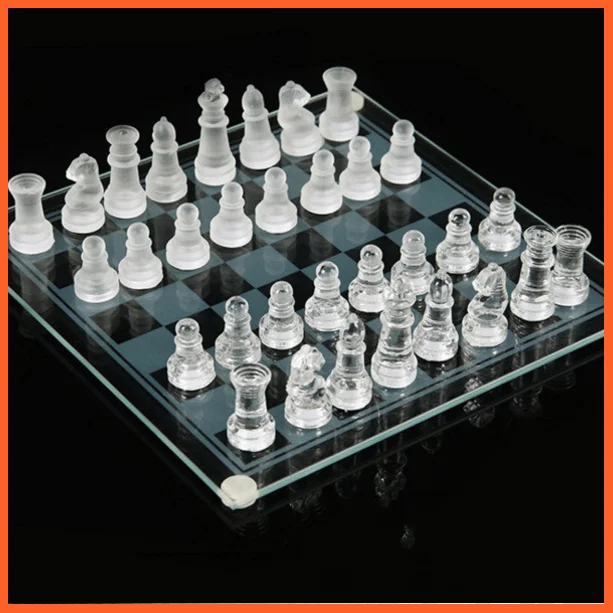 Glass Chess Board With Lovely Glass Hand Crafted Chess Pieces