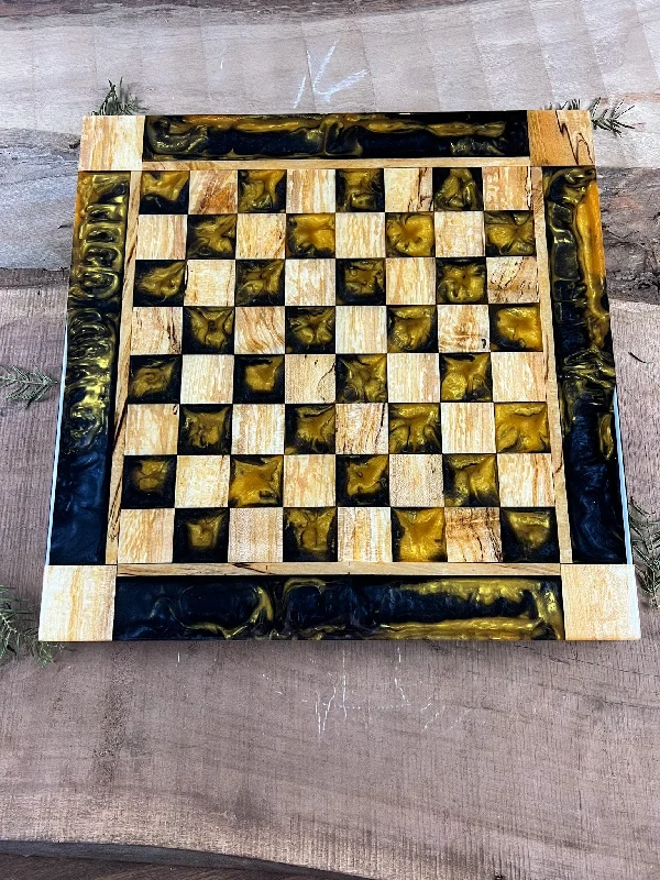 Golden Black Onyx Maple Wood Chess Board (With Border)