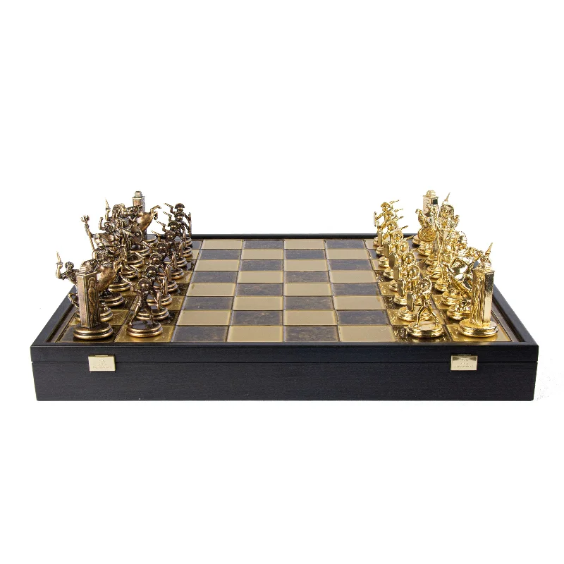 Handcrafted Greek Mythology Chess Set - Gold/Brown Chessmen and Bronze Chessboard (Extra Large)