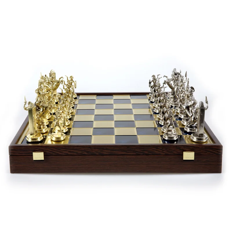 Luxury Greek Mythology Chess Set in Wooden Box with Gold & Silver Chessmen on Bronze Chessboard – 48x48cm (Extra Large)