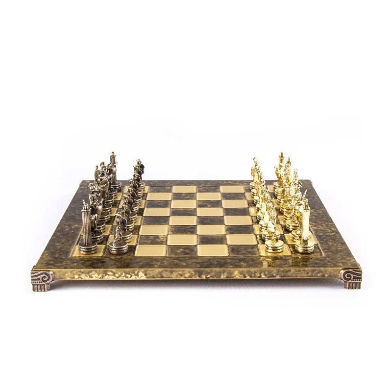 Handcrafted Greek Mythology Chess Set with Gold & Brown Chessmen (Medium)