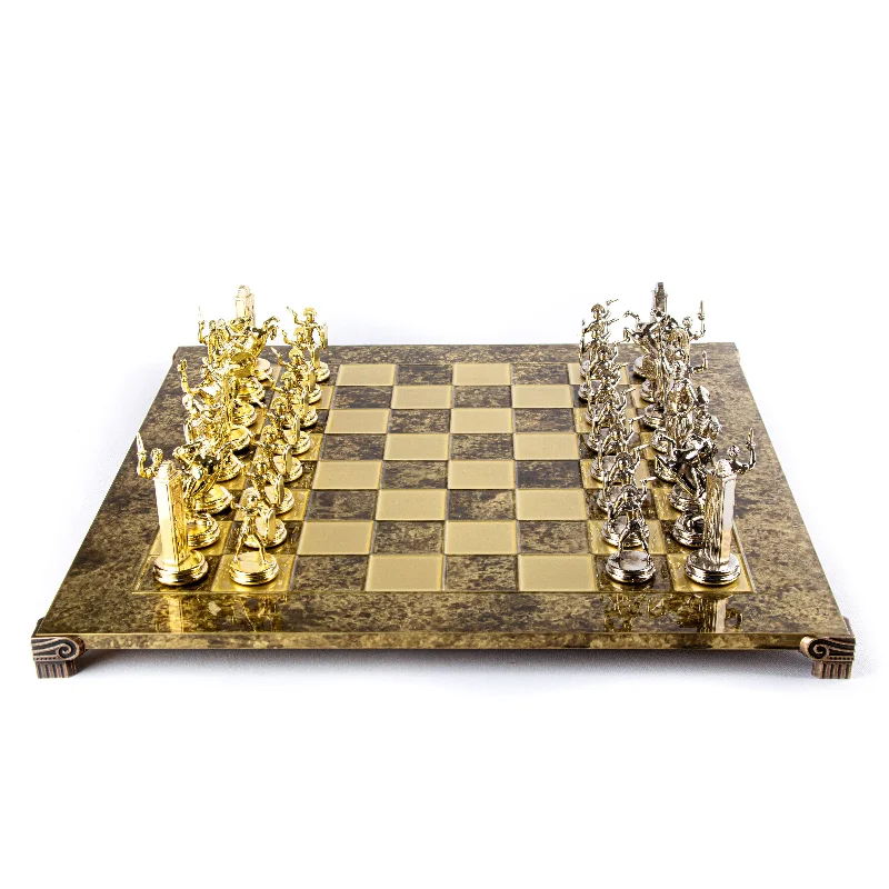 Handcrafted Greek Mythology Chess Set - Gold/Silver Chessmen and Bronze Chessboard (Extra Large)