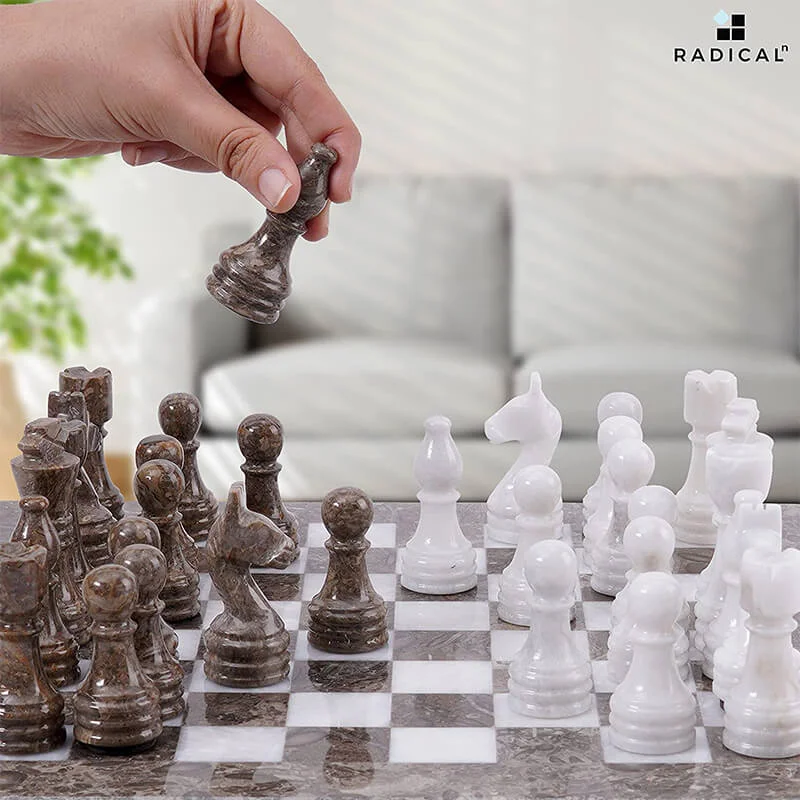 Grey Oceanic and White 12 Inches High Quality Marble Chess Set