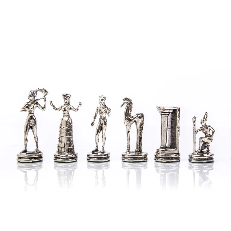 Handcrafted Chessmen Set - Minoan Warrior, Gold & Silver (Medium)