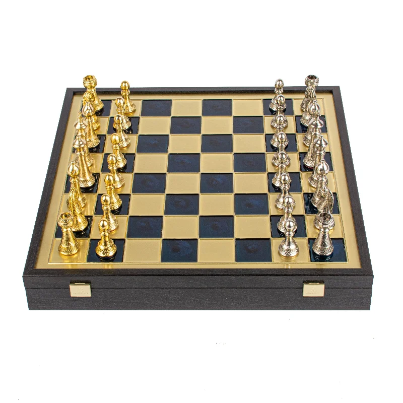 Handcrafted Classic Metal Staunton Chess Set in Wooden Box with Storage - Gold & Silver (Large)