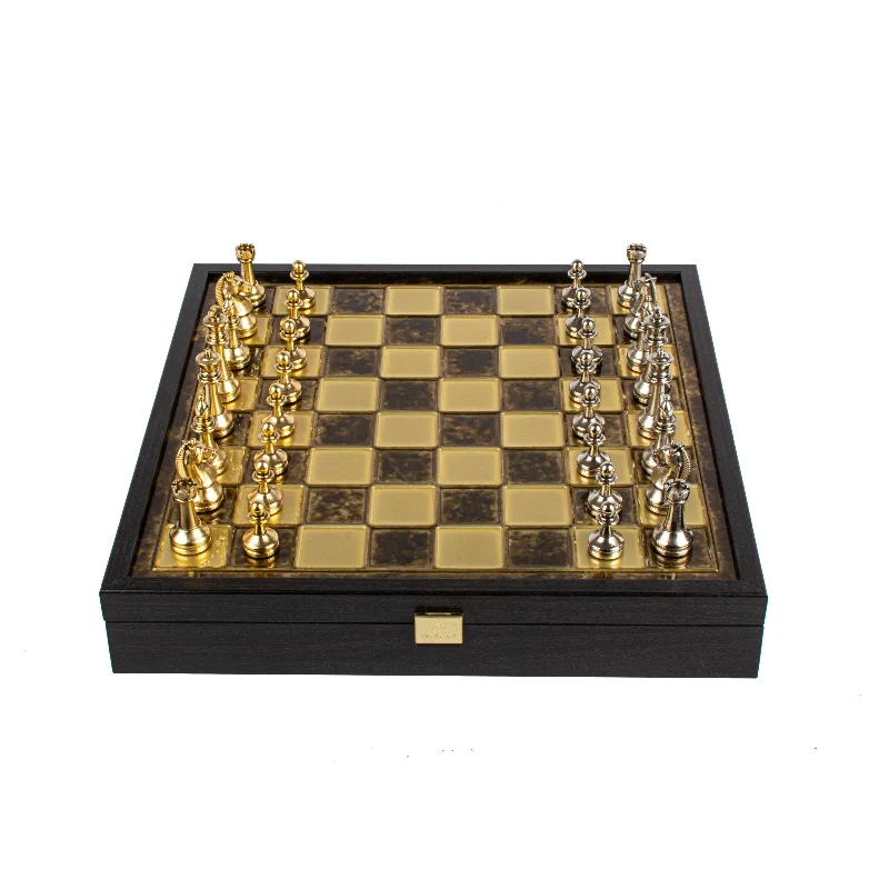 Handcrafted Classic Metal Staunton Chess Set in Wooden Box with Storage – Gold & Silver (Medium)