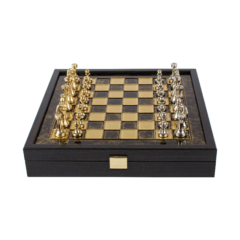 Handcrafted Classic Metal Staunton Chess Set in Wooden Box with Storage – Gold & Silver (Small)