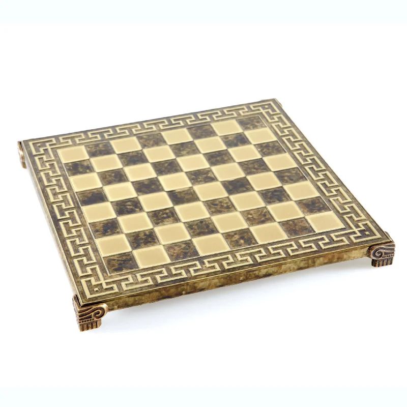 Handcrafted Greek Meander Style Brass Chess Set - 28x28cm (Small)