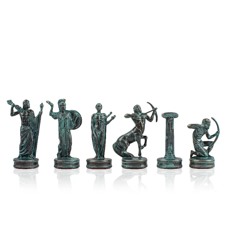 Handcrafted Metallic Chessmen Set - Labours of Hercules Blue-Brass (Medium)