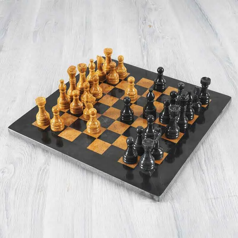 Black and Golden 15 Inches Premium Quality Marble Chess Set