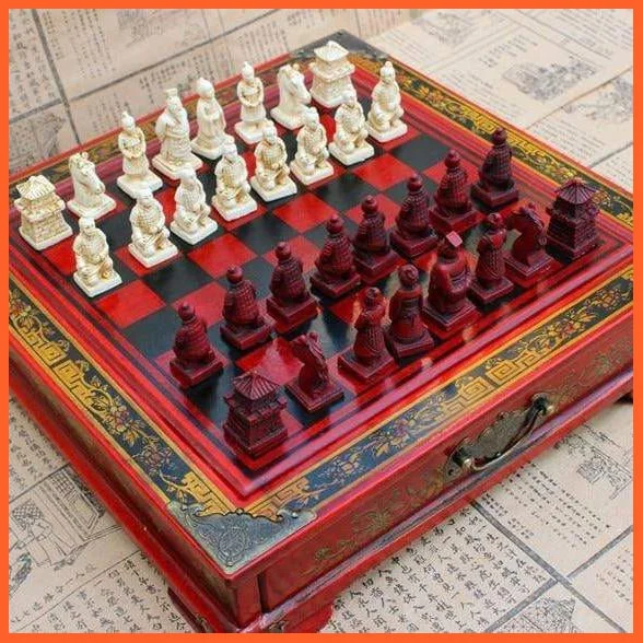 High Quality Chess Set | Beautiful Wooden Board Terracotta Warriors And Horses Chess Set