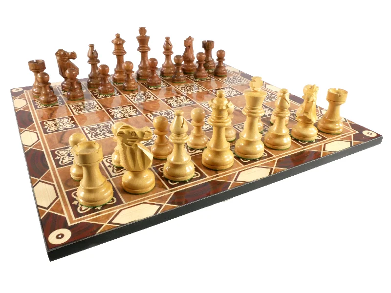 Chess Set - 3.75" Kikkerwood Lardy Chess Pieces on Marrakesh Design Decoupage Board