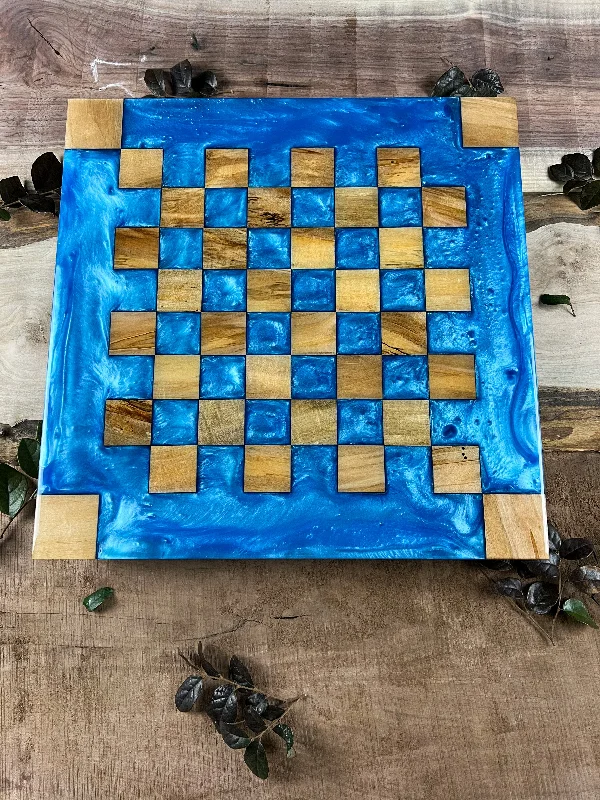 Maple Wood Caribbean Blue Chess Board