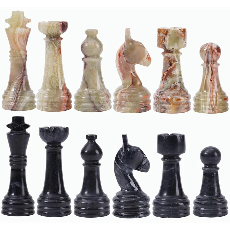 Marble Black & Multi Green Premium Quality Chess Pieces