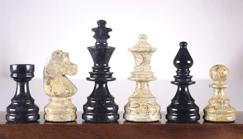 Marble Chess Pieces - American Design in Coral & Black