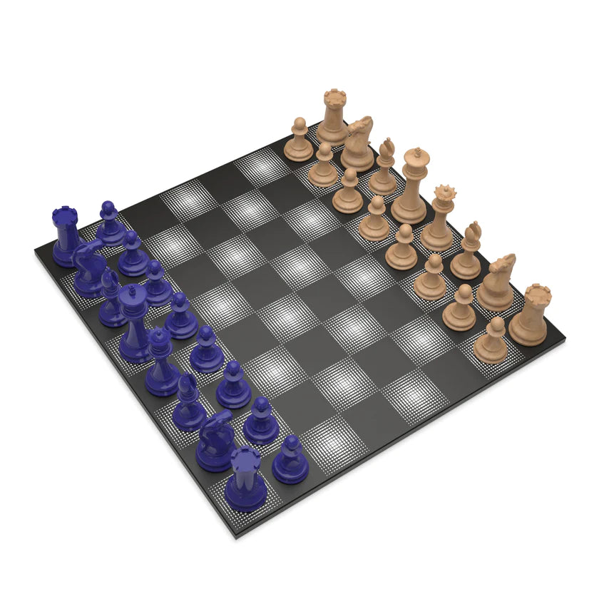 Marble Chess Set Blue VS Light Wood