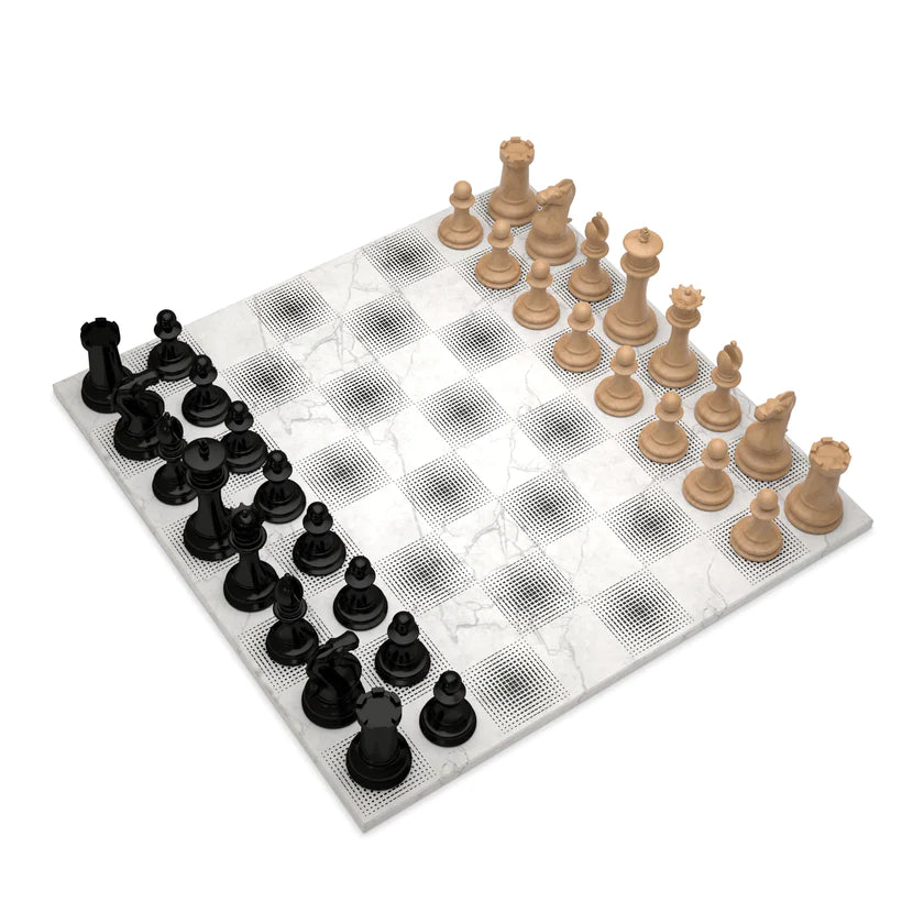 Marble Chess Set Black VS Light Wood