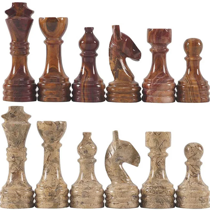 Marble Red & Coral Premium Quality Chess Pieces