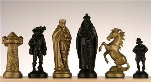 Medieval Chess Pieces - Olive & Black