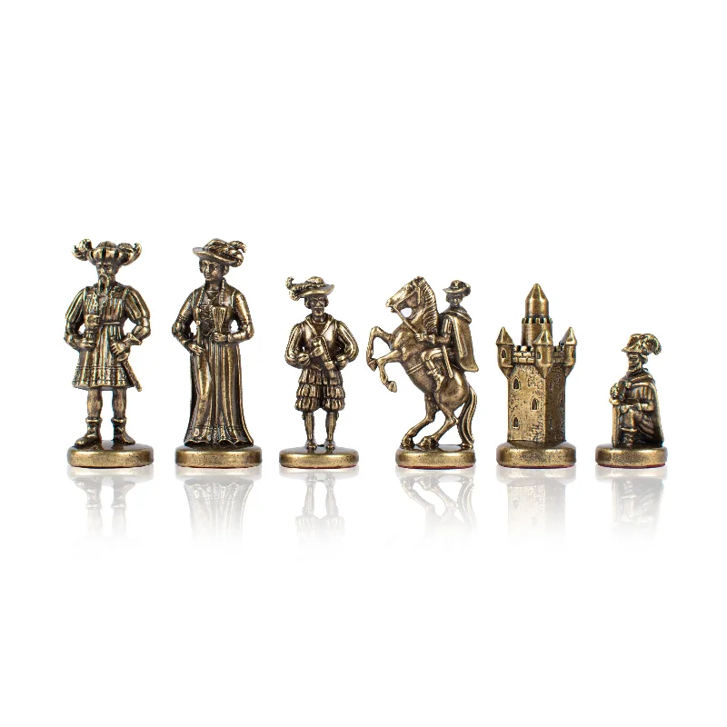 Handcrafted Chessmen Set - Medieval Knights, Gold & Brown (Large)