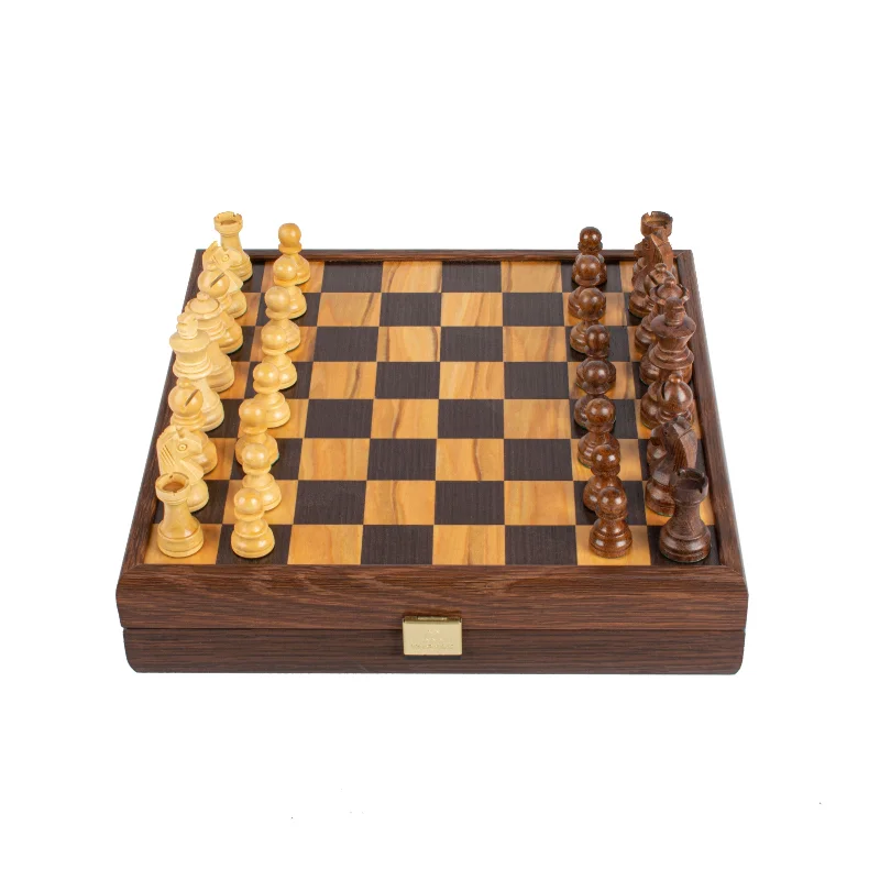 Handcrafted Olive Burl Chess Set - 27x27cm with Staunton Chessmen (6.4cm King)