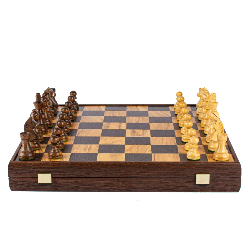 Handcrafted Olive Burl Chess Set - 43x43cm with Staunton Chessmen (8.9cm King)