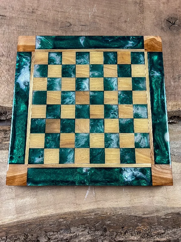 Pearl Emerald Green Maple Wood Chess Board (With Border)