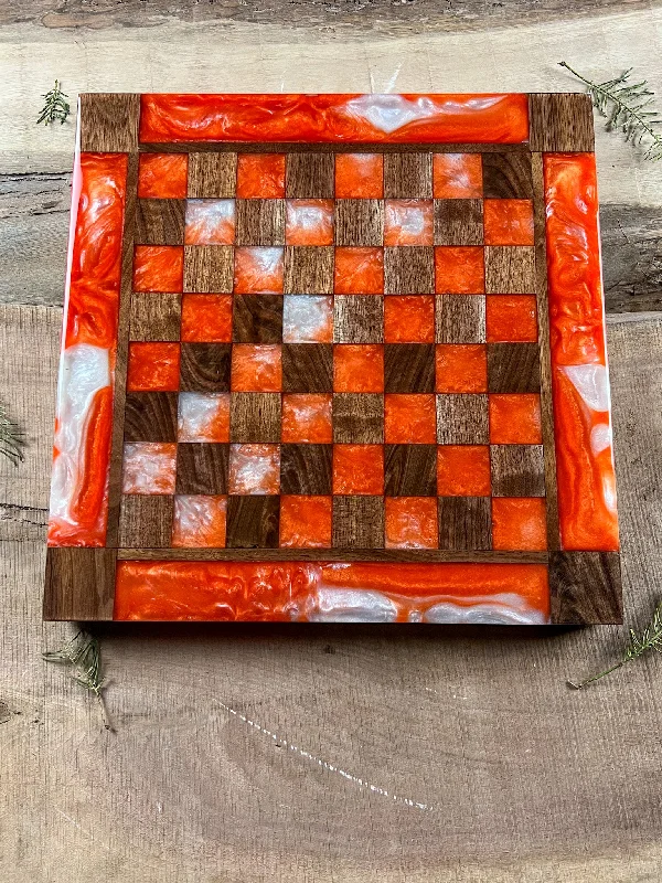 Pearl White Orange Black Walnut Chess Board (With Border)