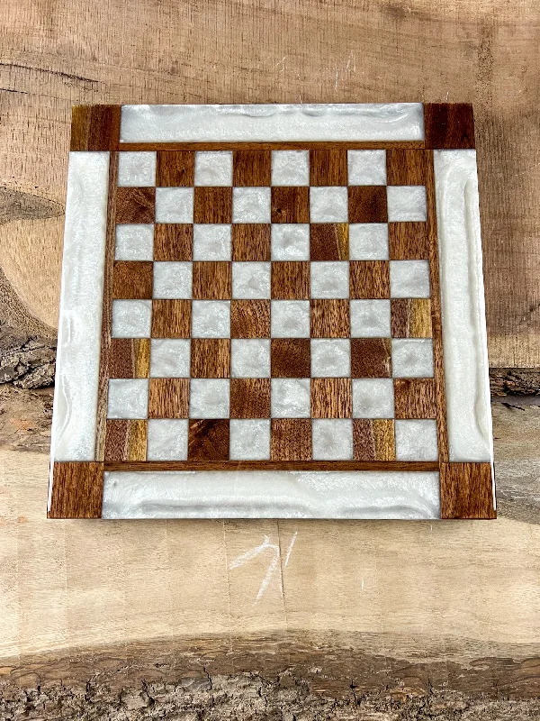 Pure Pearl White Black Walnut Chess Board (With Border)