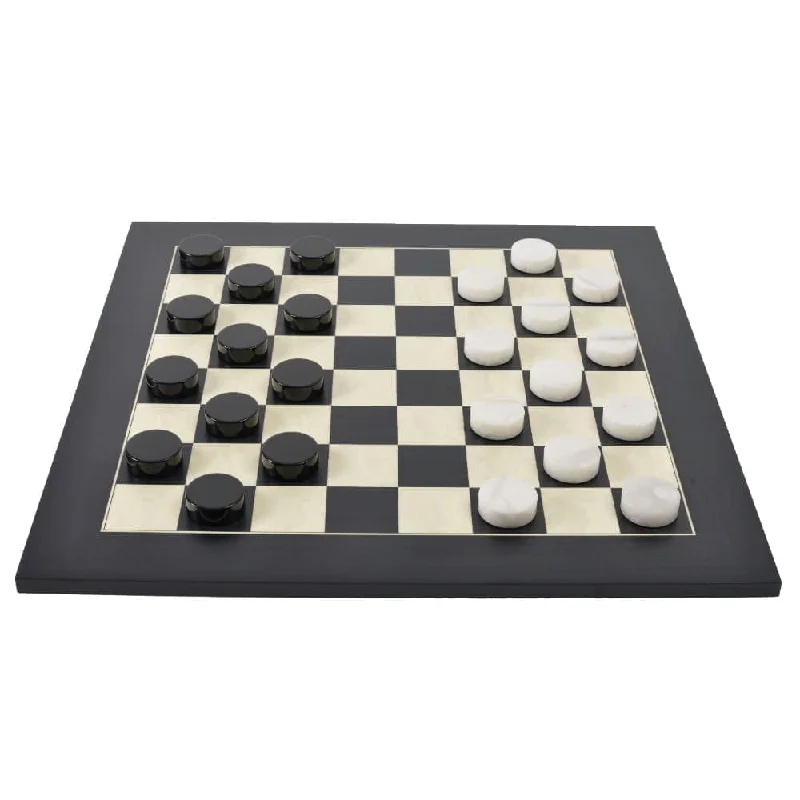 Stone Checkers Black & White with Maple/Poplar Board