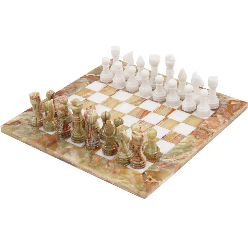 Green Onyx & White 15 Inches Natural Marble Chess Set