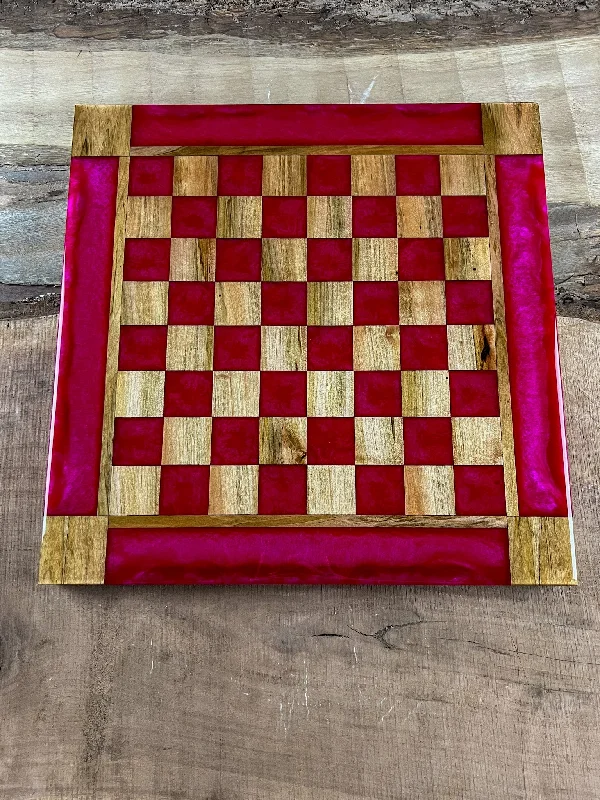 Raging Pink Maple Wood Chess Board (With Border)