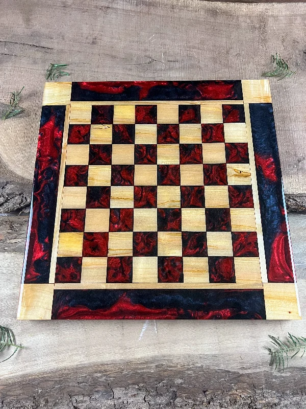 Red and Black Maple Wood Chess Board (With Border)