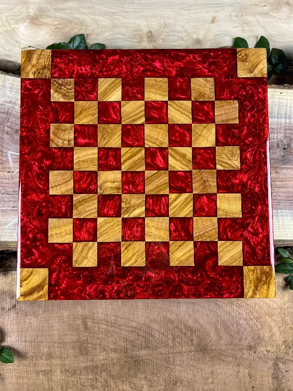 Red Lava Olive Wood Chess Board