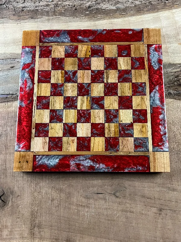 Red Silver Cloud Maple Wood Chess Board (With Border)