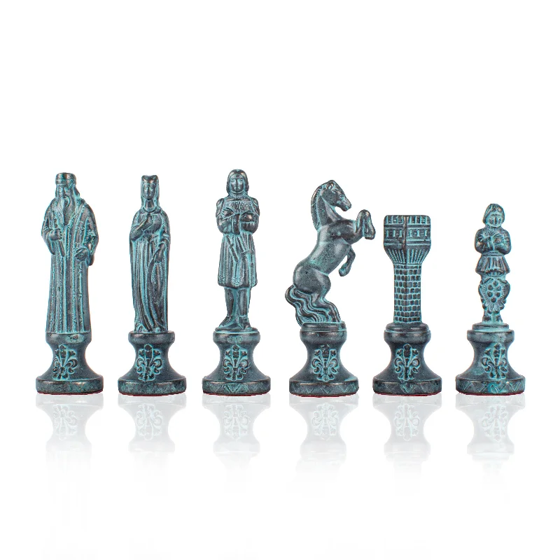 Handcrafted Renaissance Chessmen Set, Blue & Brown (Medium)