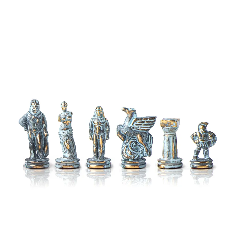 Handcrafted Spartan Warrior Chessmen Set, Blue & Brown (Small)