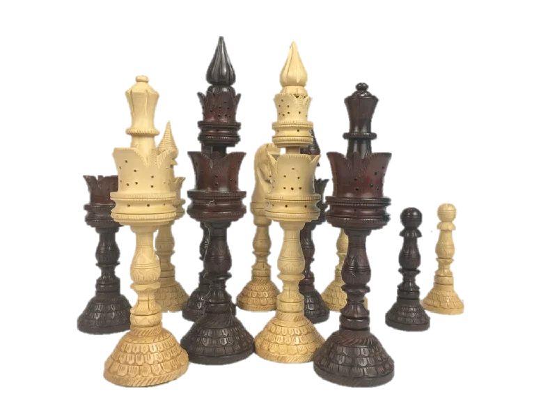 Tall Handcraft Wood Chess Pieces with Storage Box