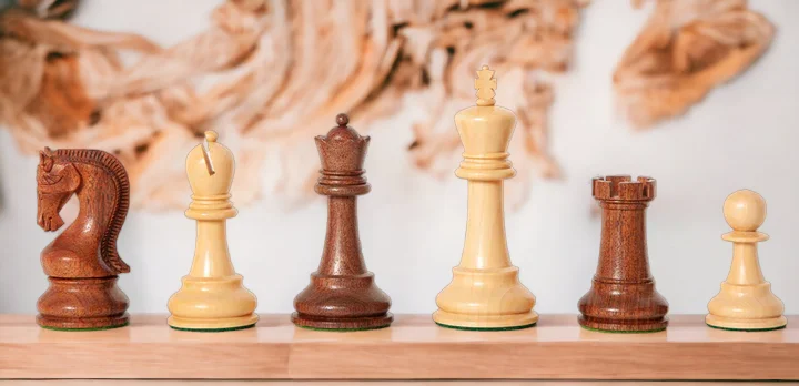 4" Staunton Leningrad Acacia Chess Pieces