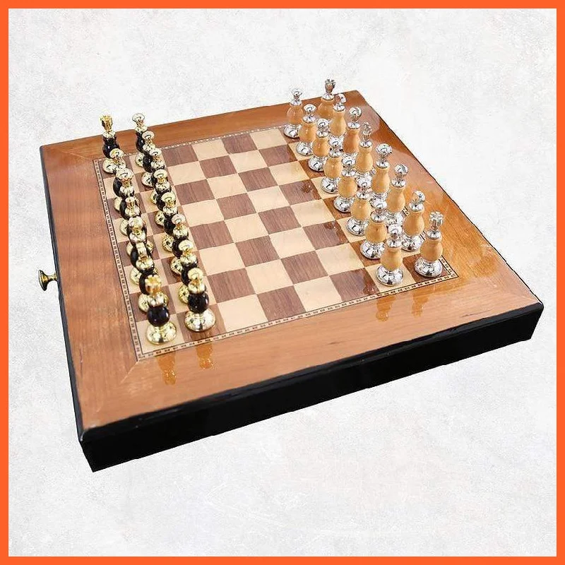 Wooden Chess Board With Chessmen