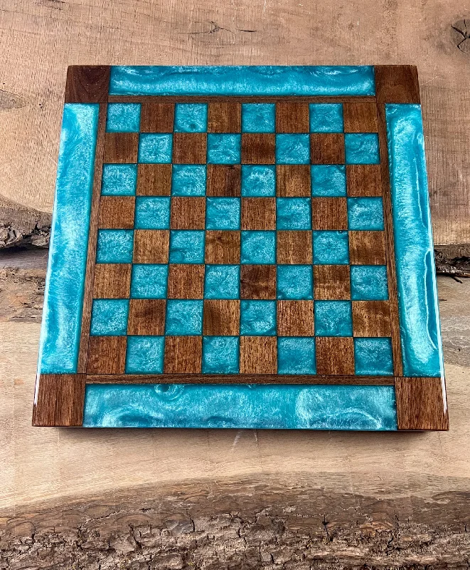 Turquoise Diamond Black Walnut Chess Board (With Border)