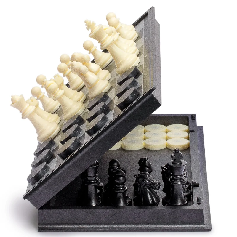 Medium 2-in-1 Travel Magnetic Chess & Checkers Board Game Set - 12.5"